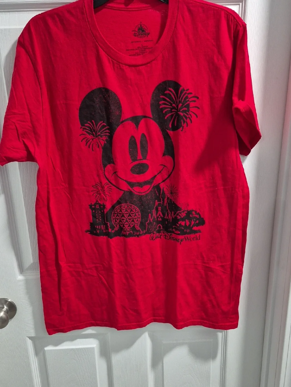 Disney Red T-Shirt with Black Mickey Mouse Graphic - Picture 1 of 4